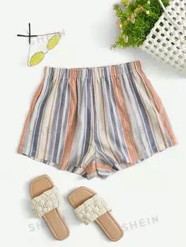 Шорты женские Shein Vcay в полоску, белый / оранжевый