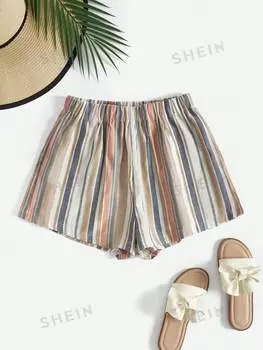 Шорты женские Shein Vcay в полоску, белый / синий / оранжевый