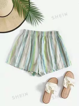 Шорты женские Shein Vcay в полоску, зеленый