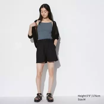 Шорты женские Uniqlo из льна и хлопка, черный