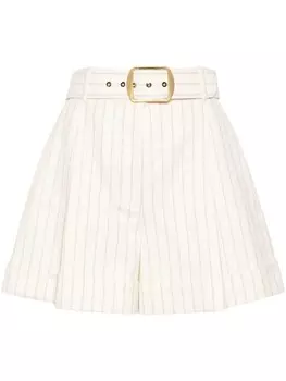 Шорты ZIMMERMANN в тонкую полоску с узором «елочка» и поясом, серый