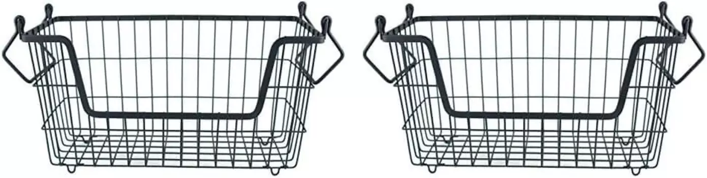 Штабелируемый контейнер для хранения вещей из металлической проволочной сетки DII, маленький прямоугольник, 13x6x7, черный (2 шт. в упаковке), Black