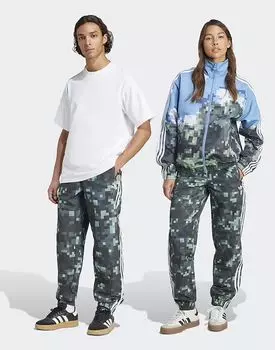 Штаны Adidas Originals x Minecraft в цвете серебристая галька / лаймовый магический / т