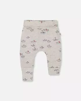 Штаны Evolutive из органического хлопка с принтом Little Paper Boat Deux par Deux, цвет heather grey with little paper boat