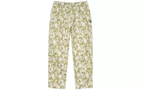 Штаны из хлопка с графическим принтом Stssy Stussy, зеленый