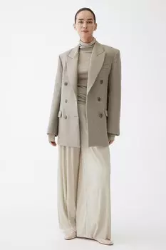 Штаны Mom из мятого трикотажа H&M, бежевый