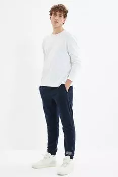 Штаны Trendyol спортивные теплые обычного кроя, темно-синий