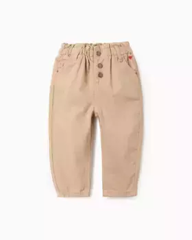 Штаны в бумажном пакете для девочки, 100% саржевый хлопок Zippy, бежевый