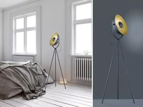 Штатив светодиодный торшер штатив черный внутри золотой с одной лампочкой для комнаты подростка Reality Leuchten