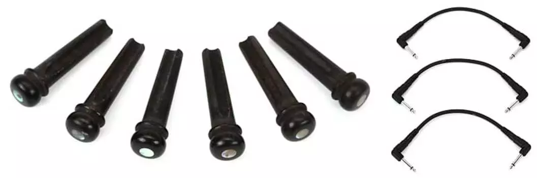 Штифты Taylor Ebony Bridge Pins с Abalone Dots Bundle с коммутационным кабелем педалборда D'Addario PW-CGTP-305 Classic Series — от прямого угла к прямому углу — 6 дюймов (3 шт. в упаковке) Taylor + D'Addario 7251=1 PW-CGTP-305=1