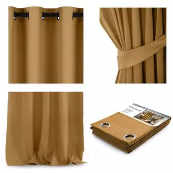 Штора AmeliaHome Blackout с люверсами-подвесками 140х270 см горчично-желтая штора с люверсами, затемняющая, легко чистится, прочная и элегантная, желтый