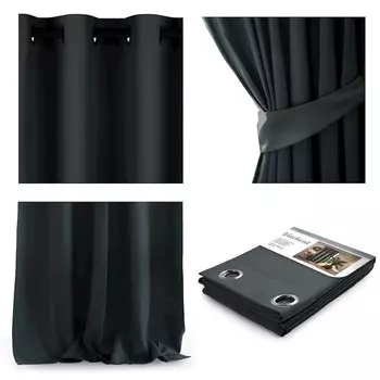 Штора AmeliaHome Blackout с люверсами-подвесками 140х270 см, графитовая штора с люверсами, затемняющая, легко чистится, прочная и элегантная., серый