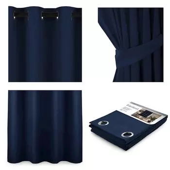 Штора AmeliaHome Blackout с подвесными люверсами 140х175 см. Штора цвета индиго на люверсах, затемняющая, легко чистится, прочная и элегантная., синий