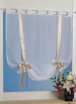 Штора Бистро 100х160 см бордовые петли Римская штора полупрозрачная Haus und Deko, бежевый