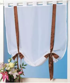 Штора Бистро 100х160 см черные петли Римская штора полупрозрачная Haus und Deko, коричневый