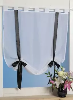 Штора бистро 150х45 см желтая на петлях оконная штора кафе домик полупрозрачная Haus und Deko, черный