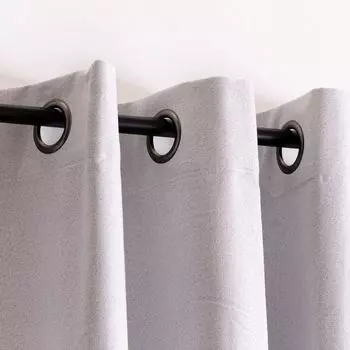 Штора блэкаут с люверсами под лён жёлтая 290х245 см Stof, серый