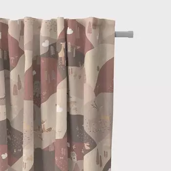 Штора для детской комнаты лес животные холмы розовая 245см или желаемой длины с подвесными люверсами Schner-Leben, розовый