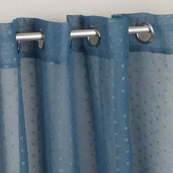 Штора, лента с рюшами, штора-вуаль с принтом ветвей, полупрозрачная штора (1 шт.), ВxШ 145 x 140см Stof, синий