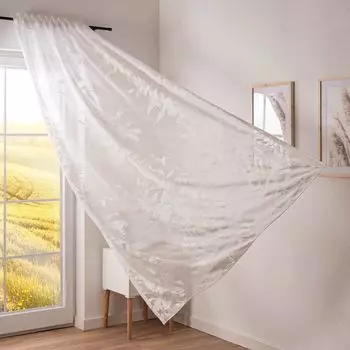 Штора «Мадагаскарские листья выгорания» белая с лентой разных размеров, размер штор 245см (В) x 280см (Ш). Schner-Leben, белый