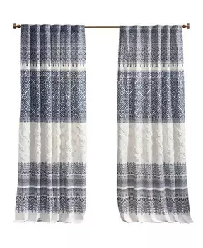 Штора Mila из хлопка с деталями из синели и подкладкой, 50 дюймов Ш x 84 дюйма Д INK+IVY, синий