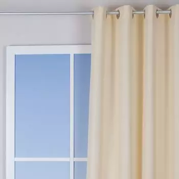 Штора на люверсах льняная с помпонами однотонная горчично-желтая 140х260см Textilhof Witte, бежевый