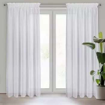 Штора на люверсах с вышивкой узором «усики» светло-коричневая в крапинку 140х245см Eurofirany, белый