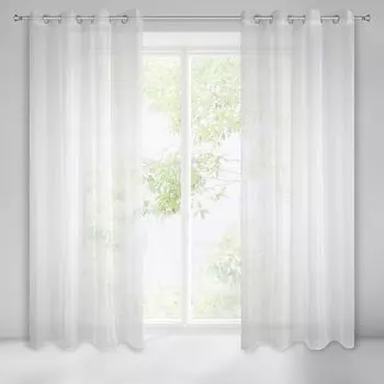 Штора на люверсах, современная арт-штора полупрозрачная белая 140х245 см фиолетово-фиолетовая с вышивкой Eurofirany, белый