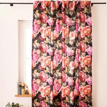 Штора Rosetta розы черно-розовая 245см или по желанию от SCHNER LEBEN. Подвесные петельки Schner-Leben, черный