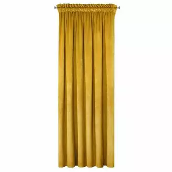 Штора розовая с рюшами на ленте 140х145 см шелковистая глянцевая полупрозрачная декоративная штора Eurofirany, желтый