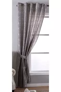 Штора широкая шелковая имитация барокко из непрозрачного флока с декоративным рисунком, непрозрачная со скрытой петлей ВхШ 245x140 см белый черный, 20200 Astek, серый