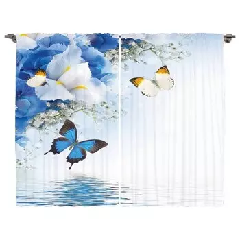 Штора twentyfour Blumen II (2 шт), 260 см, синий/белый