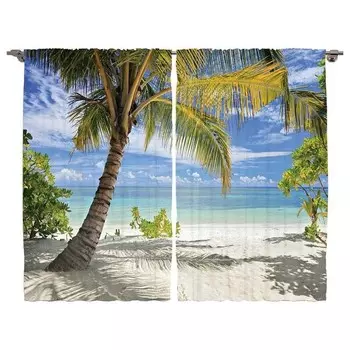 Штора twentyfour Tropisch I (2 шт), 260 см цвет kokosnuss/blau