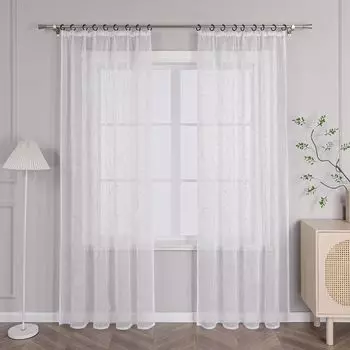 Штора-вуаль Joyswahl (1 шт.) с круговым узором, рюшами, оконная занавеска с вышивкой, серо-прозрачная, В x Ш 225 x 140 см, серый