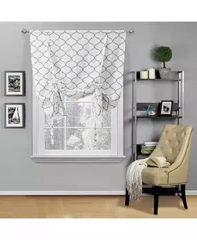Шторка для оконной шторы Living Shabby Chic Trellis Quatrefoil с одинарной завязкой — 42 дюйма в ширину x 63 дюйма в длину, темно-синий Kate Aurora, серый