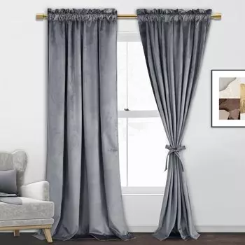 Шторы бархатные Jiuzhen, серый