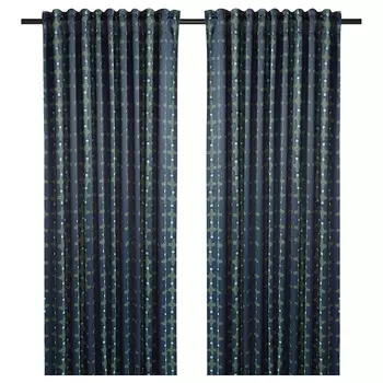 Шторы блэкаут Ikea Skogssvingel, 2 предмета, темно-синий/зеленый