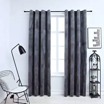Шторы блэкаут на люверсах 2шт бархат антрацит 140х245 см DKD HOME DECOR, серый