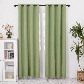 Шторы Deconovo Linen 100% Blackout, 132x274 см, зеленый