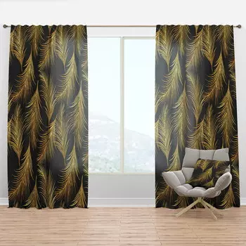 Шторы Designart Bird Feathers XXIII, черный / золотой