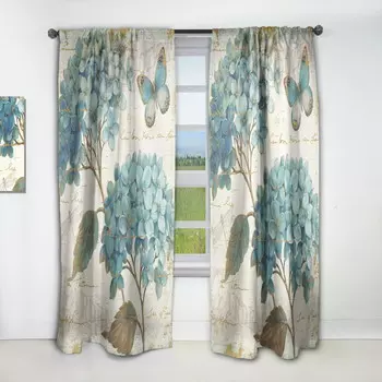 Шторы Designart Butterfly Blue Flower Garden I, синий