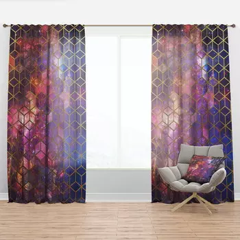 Шторы Designart Honeycomb Capital Gold VIII, черный / золотой