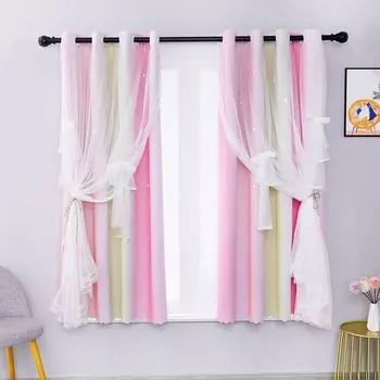 Шторы для детской комнаты, кухонные шторы, термошторы против холода, непрозрачные шторы с петлями, плотные шторы В 243 х Ш 132 см BTTO, розовый