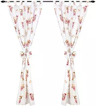 Шторы для детской комнаты TupTam, детские шторы с бантами, комплект из 2 шт., цвет: кролик/розовый, размер: ок. 155х95 см.