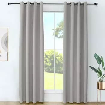Шторы Грандекор на люверсах, комплект 2 225 х 140 см (В х Ш), плотные шторы, черные шторы для гостиной Grandekor, светло-серый