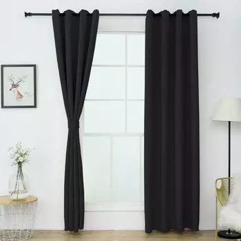 Шторы Грандекор с люверсами, комплект из 2 шт., 158 х 132 см (В х Ш), плотные шторы, темно-серые шторы для гостиной Grandekor, черный