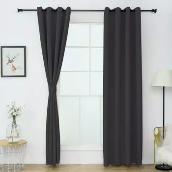 Шторы Grandekor с люверсами, комплект из 2 шт., 137 х 117 см (В х Ш), плотные шторы, темно-серые шторы для гостиной, темно-серый