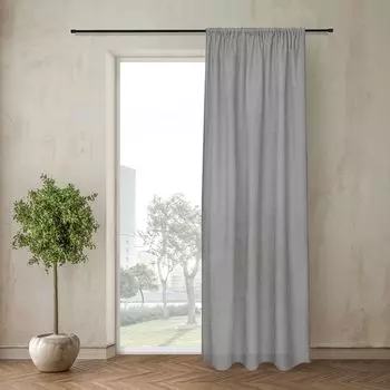 Шторы из натурального льна с рюшами, 140х245см, полупрозрачные, коричневого цвета (1 шт.) Happy Home, серый