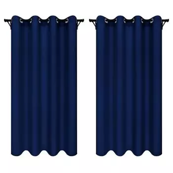 Шторы на люверсах 140х230 см 2 шт. темно-серые непрозрачные шторы с отделкой графит Voppi, темно-синий