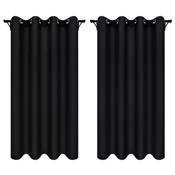 Шторы на люверсах 140х250 см 2 шт. темно-серые непрозрачные шторы с отделкой графит Voppi, черный